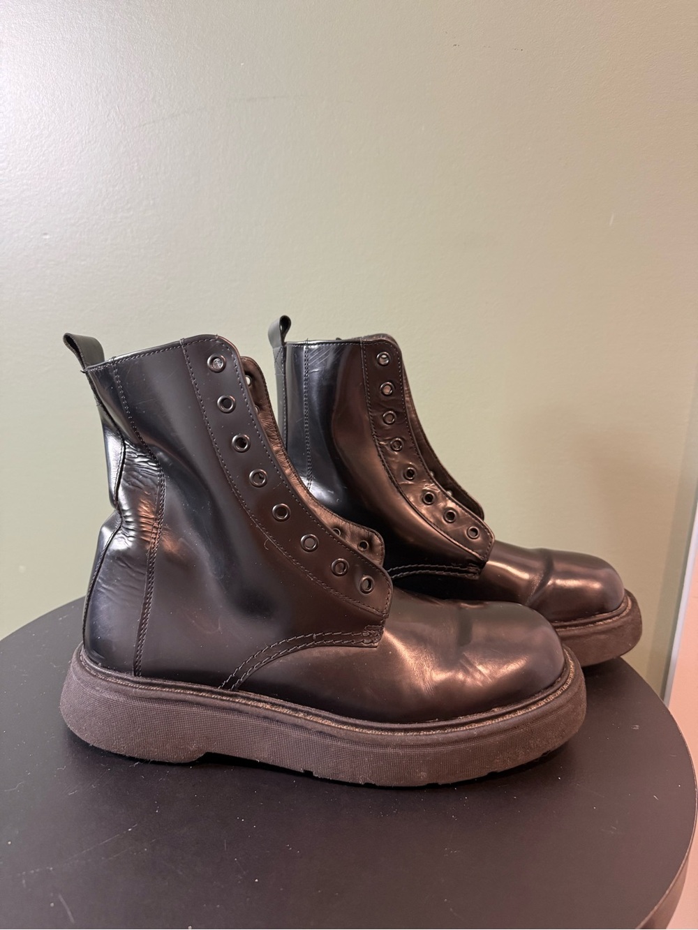 Men's Black Leather Lace-Up Combat Boots